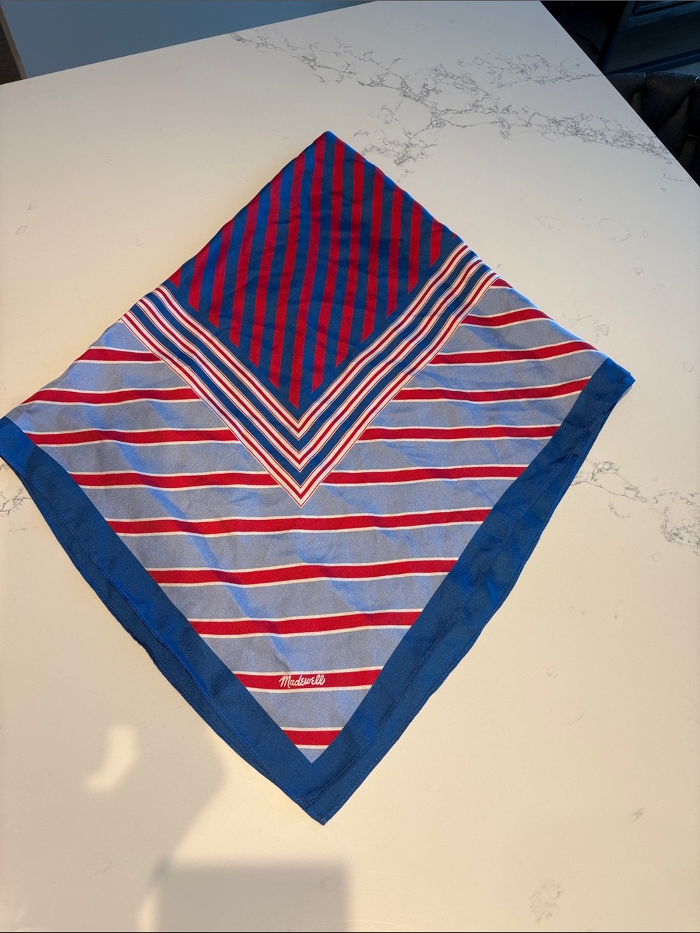 Madewell Red and Blue Striped Silk Square Scarf